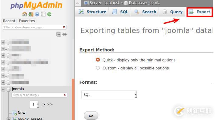 phpMyAdmin如何導出Joomla數據庫