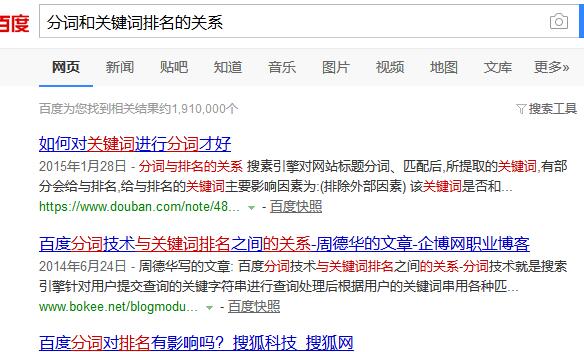 分詞和關鍵詞排名的關系搜索結果